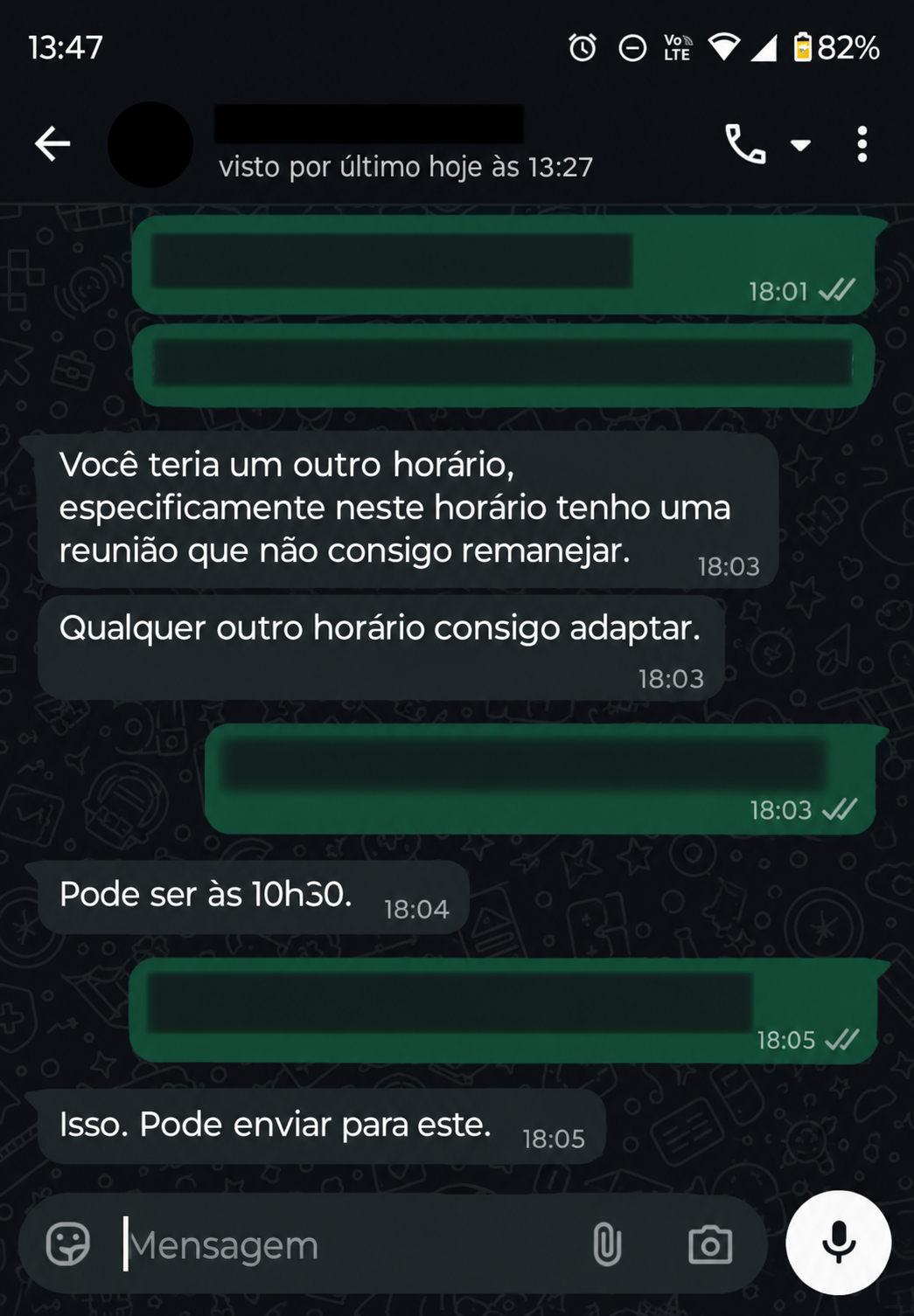 Conversa real anonimizada confirmando horário de reunião